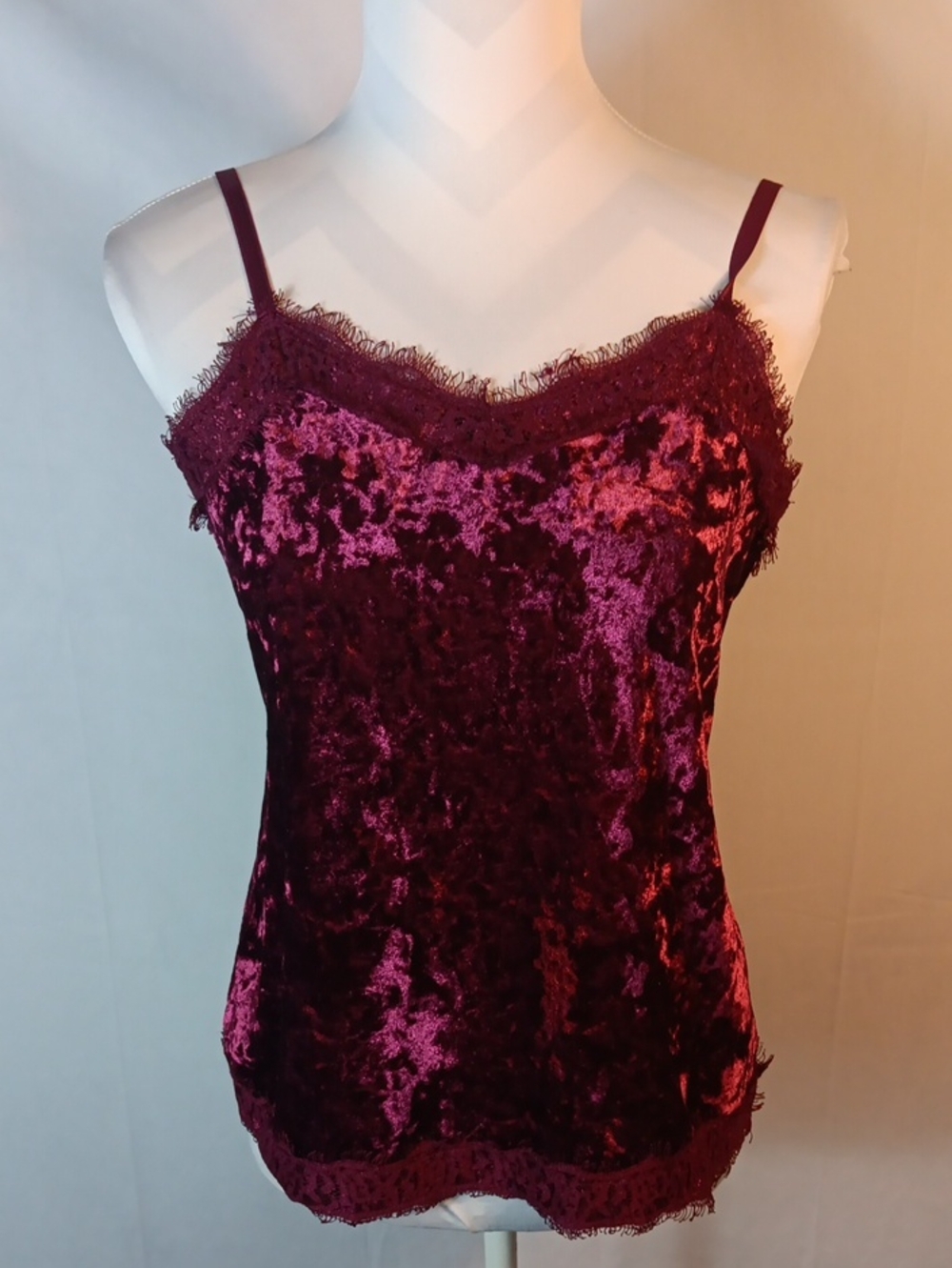 NOBO Velvet Lace-Trim Camisole - Burgundy Plum